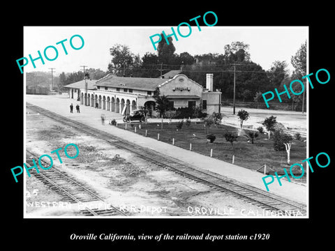 OLD LARGE HISTORIC PHOTO OROVILLE CALIFORNIA RAILROAD DEPOT STATION c1920