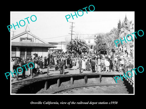 OLD LARGE HISTORIC PHOTO OROVILLE CALIFORNIA RAILROAD DEPOT STATION c1950