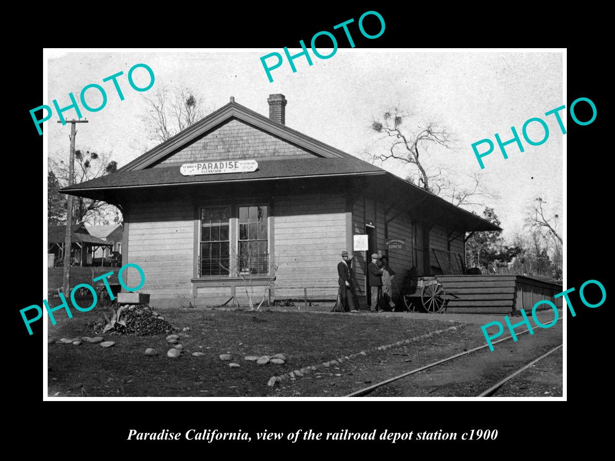 OLD LARGE HISTORIC PHOTO PARADISE CALIFORNIA RAILROAD DEPOT STATION c1900