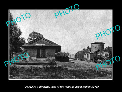 OLD LARGE HISTORIC PHOTO PARADISE CALIFORNIA RAILROAD DEPOT STATION c1910