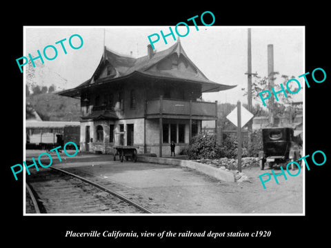 OLD LARGE HISTORIC PHOTO PLACERVILLE CALIFORNIA RAILROAD DEPOT STATION c1920