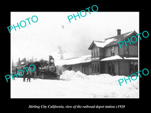 OLD LARGE HISTORIC PHOTO STIRLING CITY CALIFORNIA RAILROAD DEPOT STATION c1920