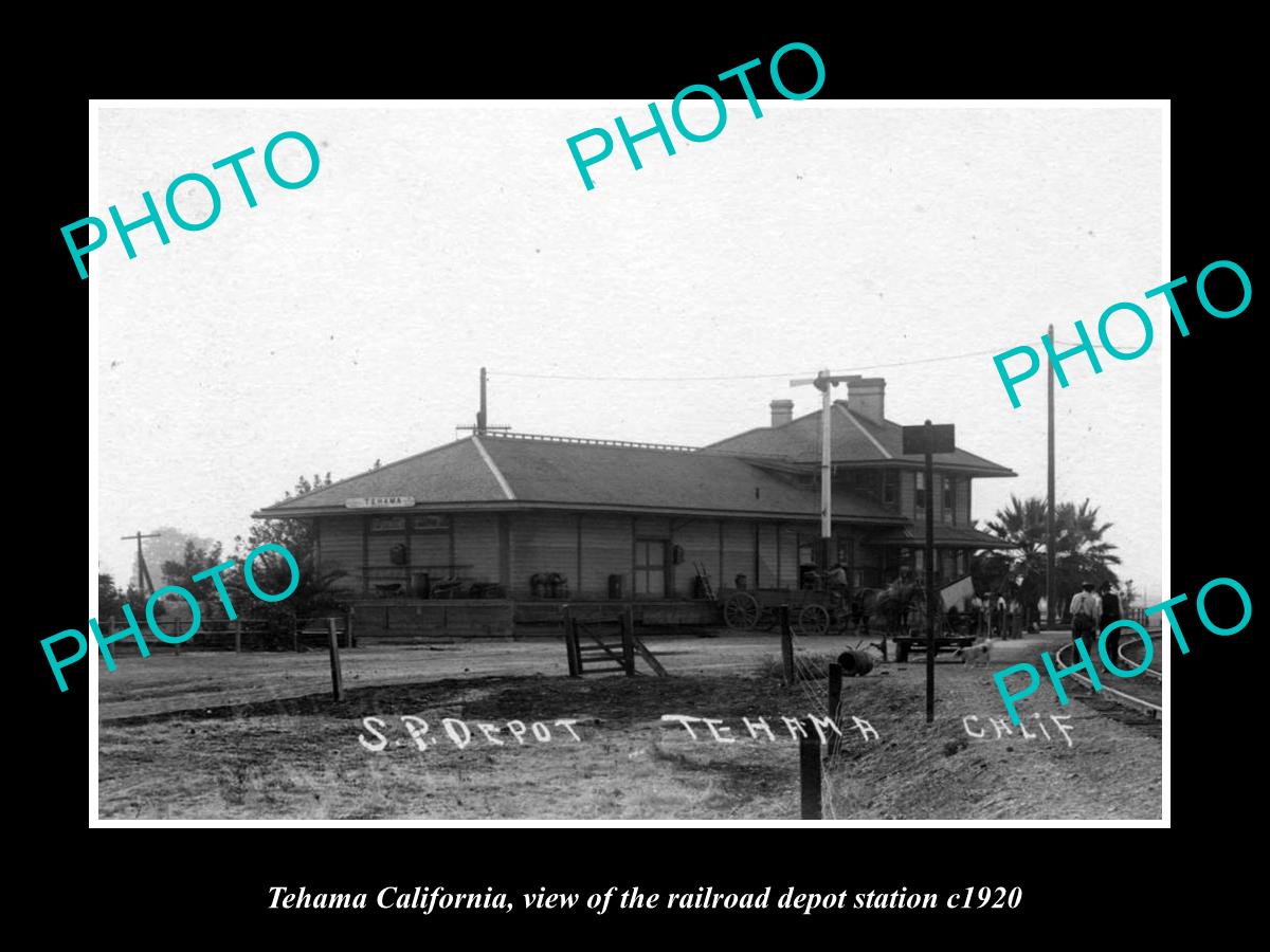 OLD LARGE HISTORIC PHOTO TEHAMA CALIFORNIA RAILROAD DEPOT STATION c1920