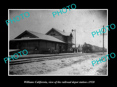 OLD LARGE HISTORIC PHOTO WILLIAMS CALIFORNIA RAILROAD DEPOT STATION c1920