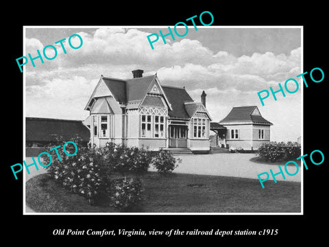 OLD LARGE HISTORIC PHOTO OF OLD POINT COMFORT VIRGINIA, THE RAILROAD DEPOT c1915