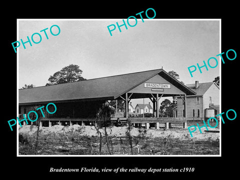 OLD LARGE HISTORIC PHOTO BRADENTOWN FLORIDA, THE RAILROAD DEPOT STATION c1910