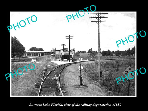 OLD LARGE HISTORIC PHOTO BURNETTS LAKE FLORIDA, THE RAILROAD DEPOT STATION c1950