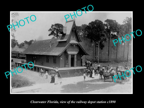 OLD LARGE HISTORIC PHOTO CLEARWATER FLORIDA, THE RAILROAD DEPOT STATION c1890