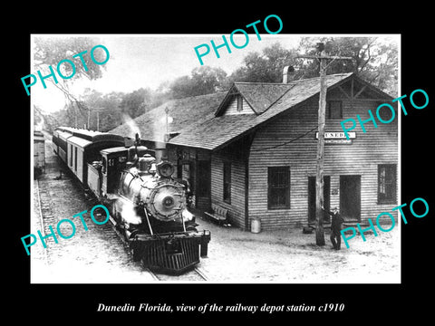 OLD LARGE HISTORIC PHOTO DUNEDIN FLORIDA, THE RAILROAD DEPOT STATION c1910