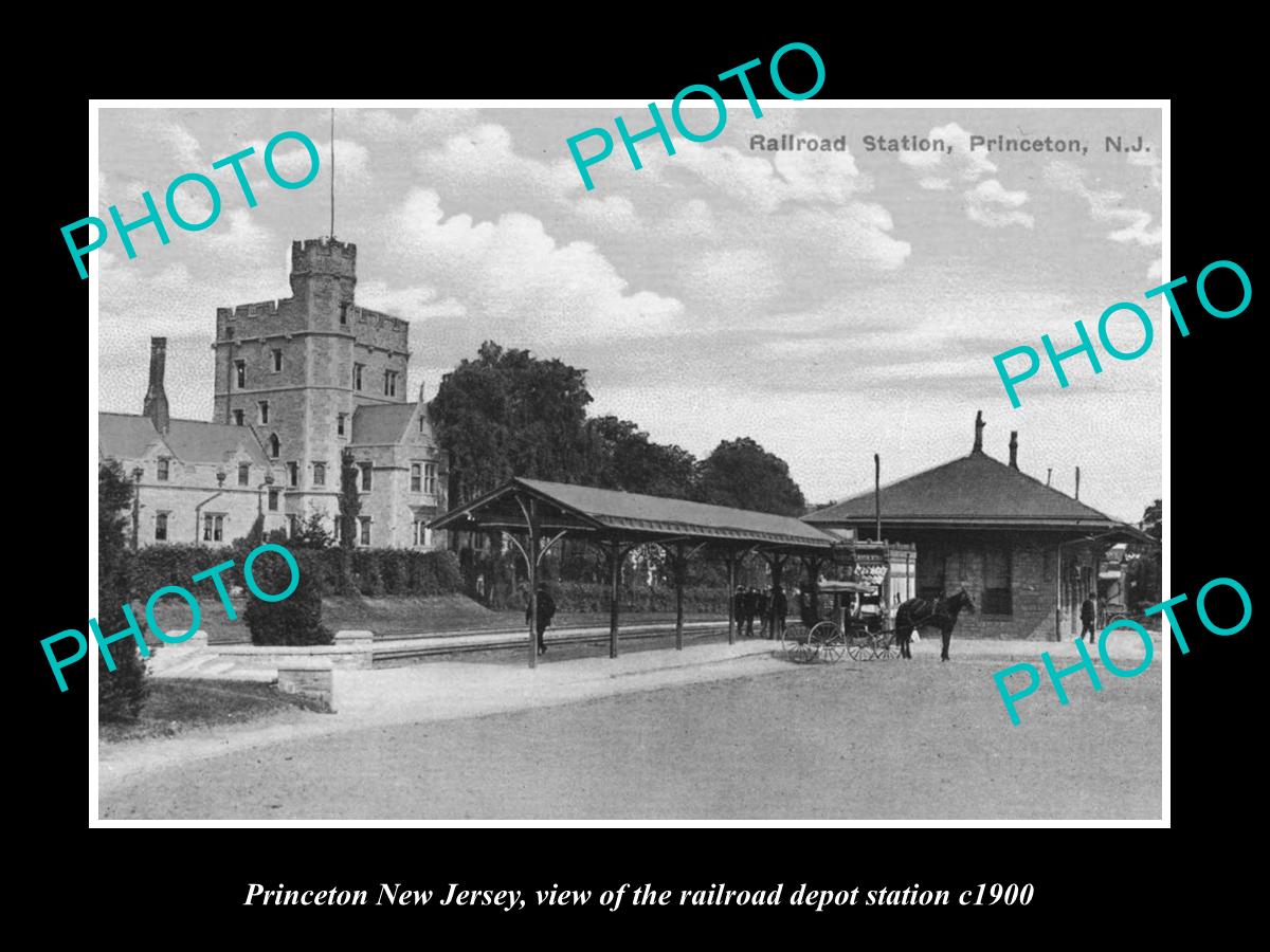 OLD LARGE HISTORIC PHOTO OF PRINCETON NEW JERSEY, THE RAILROAD DEPOT c1900