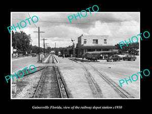 OLD LARGE HISTORIC PHOTO GAINESVILLE FLORIDA, THE RAILROAD DEPOT STATION c1950