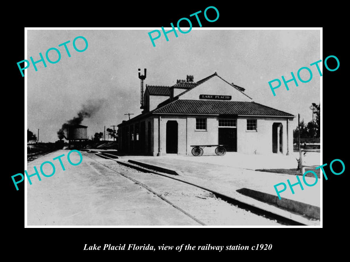 OLD LARGE HISTORIC PHOTO LAKE PLACID FLORIDA, THE RAILROAD DEPOT STATION c1920