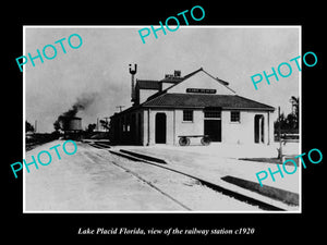 OLD LARGE HISTORIC PHOTO LAKE PLACID FLORIDA, THE RAILROAD DEPOT STATION c1920