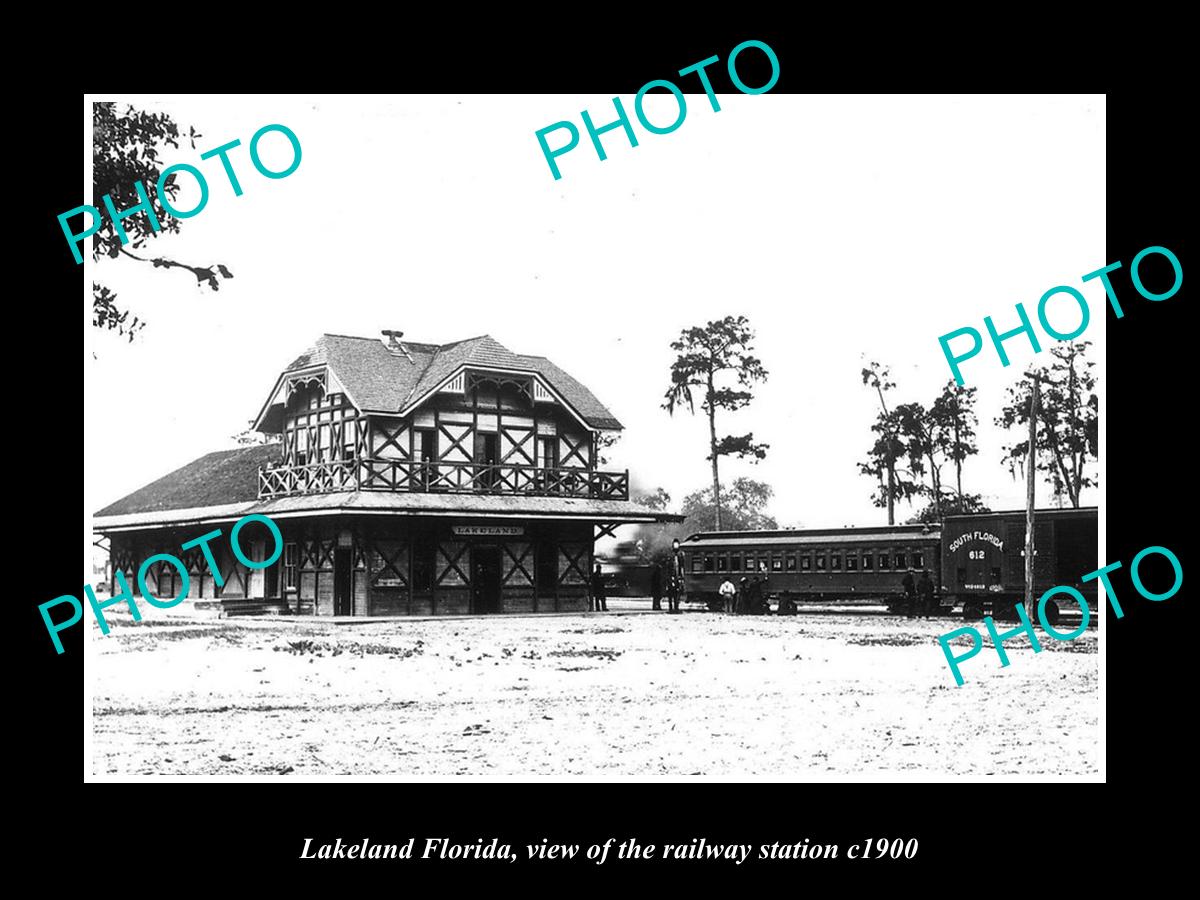 OLD LARGE HISTORIC PHOTO LAKELAND FLORIDA, THE RAILROAD DEPOT STATION c1900