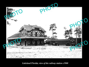 OLD LARGE HISTORIC PHOTO LAKELAND FLORIDA, THE RAILROAD DEPOT STATION c1900