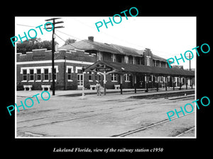 OLD LARGE HISTORIC PHOTO LAKELAND FLORIDA, THE RAILROAD DEPOT STATION c1950