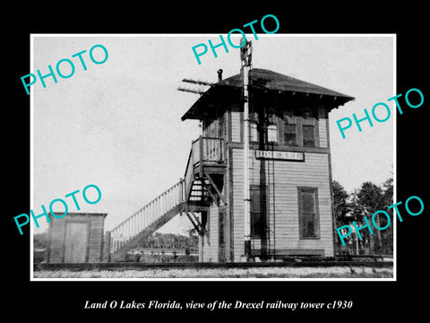 OLD LARGE HISTORIC PHOTO LAND O LAKES FLORIDA, THE DREXEL RAILROAD TOWER c1930