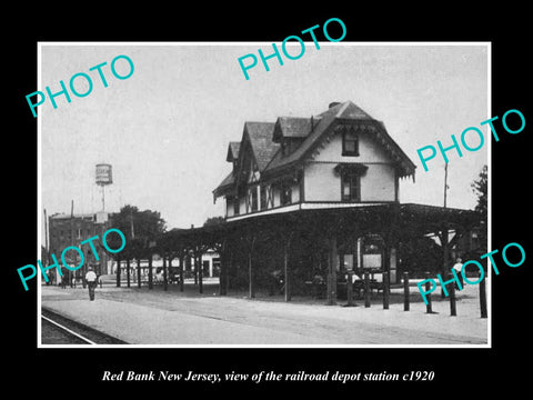 OLD LARGE HISTORIC PHOTO OF RED BANK NEW JERSEY, THE RAILROAD DEPOT c1920