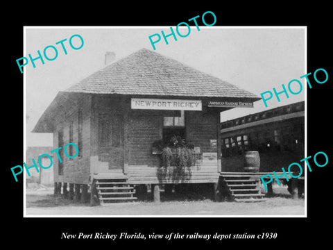 OLD LARGE HISTORIC PHOTO NEWPORT RICHEY FLORIDA THE RAILROAD DEPOT STATION c1930