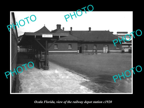 OLD LARGE HISTORIC PHOTO OCALA FLORIDA, THE RAILROAD DEPOT STATION c1920