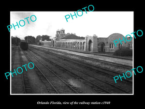 OLD LARGE HISTORIC PHOTO ORLANDO FLORIDA, THE RAILROAD DEPOT STATION c1940