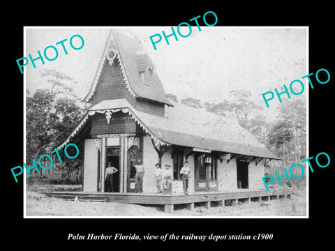 OLD LARGE HISTORIC PHOTO PALM HARBOR FLORIDA THE RAILROAD DEPOT STATION c1900