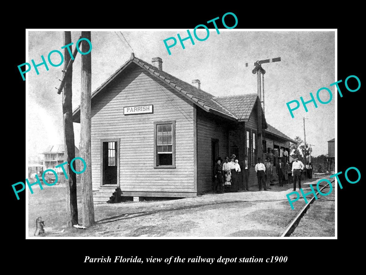 OLD LARGE HISTORIC PHOTO PARRISH FLORIDA, THE RAILROAD DEPOT STATION c1900