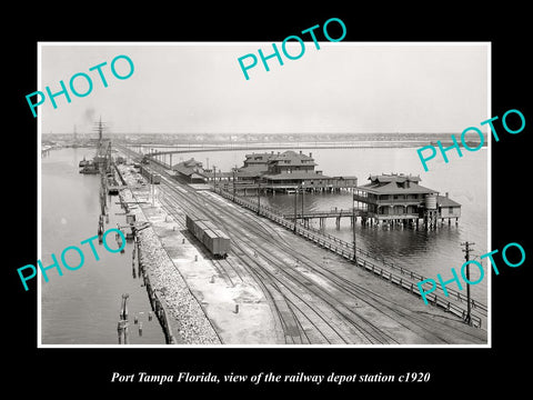 OLD LARGE HISTORIC PHOTO PORT TAMPA FLORIDA THE RAILROAD DEPOT STATION c1920