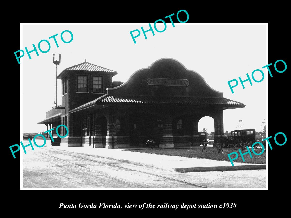 OLD LARGE HISTORIC PHOTO PUNTA GORDA FLORIDA THE RAILROAD DEPOT STATION c1930