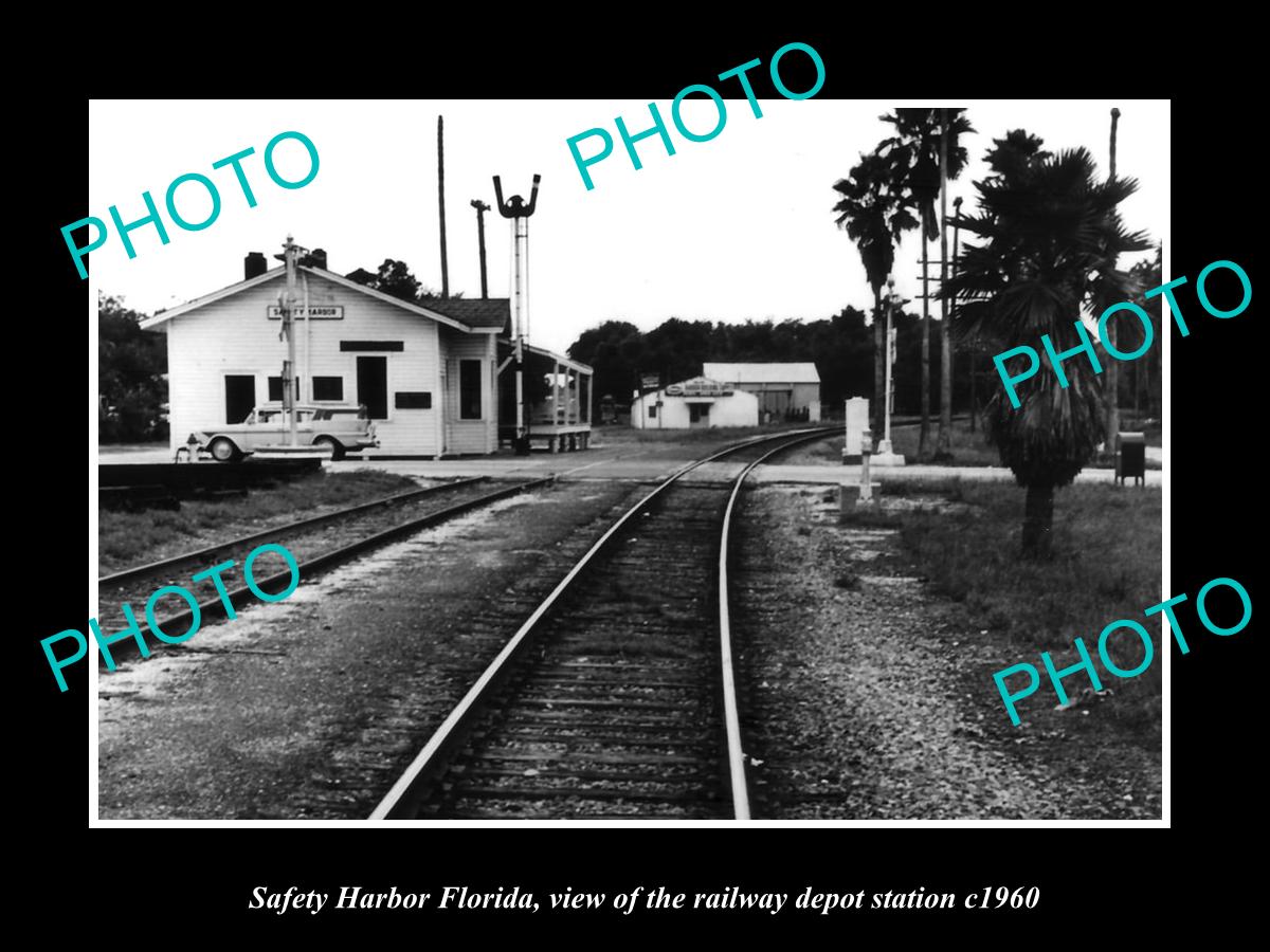 OLD LARGE HISTORIC PHOTO SAFETY HARBOR FLORIDA THE RAILROAD DEPOT STATION c1960