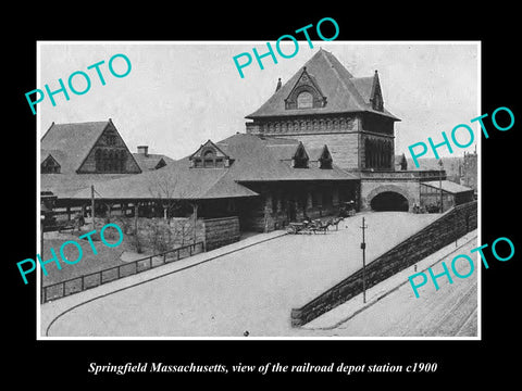 OLD LARGE HISTORIC PHOTO OF SPRINGFIELD MASSACHUSETTS, THE RAILROAD DEPOT c1900