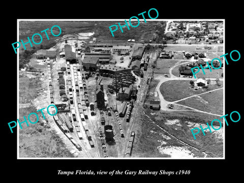 OLD LARGE HISTORIC PHOTO TAMPA FLORIDA, THE GARY RAILROAD WORK SHOPS c1940