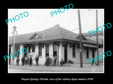 OLD LARGE HISTORIC PHOTO TARPON SPRINGS FLORIDA THE RAILROAD DEPOT STATION c1920