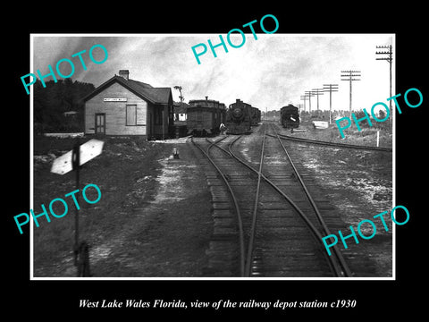 OLD LARGE HISTORIC PHOTO WEST LAKE WALES FLORIDA, RAILROAD DEPOT STATION c1930