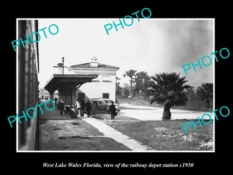 OLD LARGE HISTORIC PHOTO WEST LAKE WALES FLORIDA, RAILROAD DEPOT STATION c1950