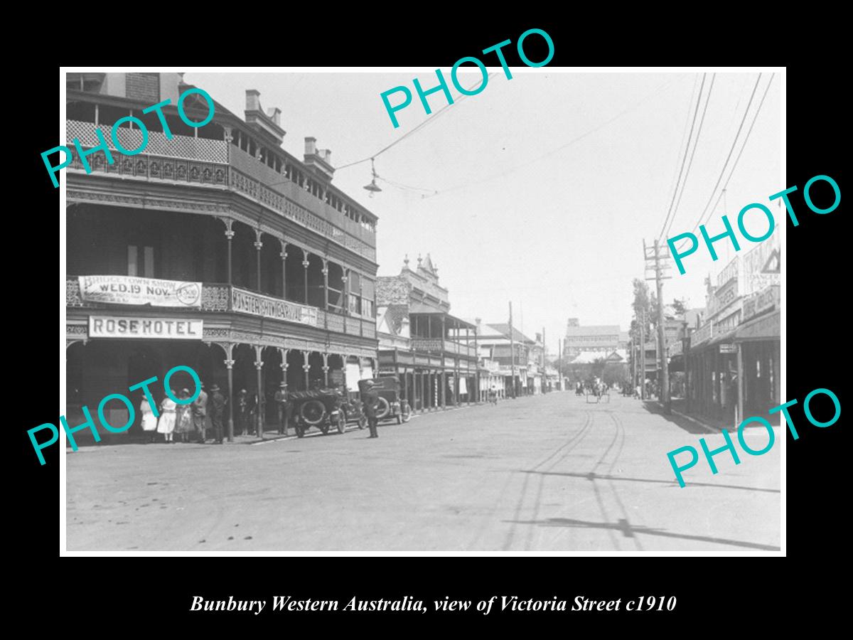 OLD LARGE HISTORIC PHOTO BUNBURY WESTERN AUSTRALIA, VIEW OF VICTORIA ST c1910 1