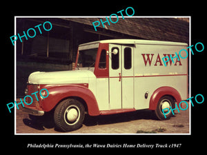 OLD LARGE HISTORIC PHOTO OF PHILADELPHIA PENNSYLVANIA, THE WAWA MILK TRUCK 1947