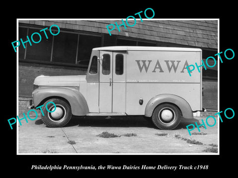 OLD LARGE HISTORIC PHOTO OF PHILADELPHIA PENNSYLVANIA, THE WAWA MILK TRUCK 1948