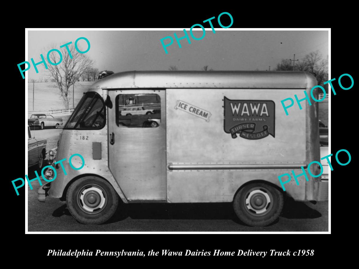 OLD LARGE HISTORIC PHOTO OF PHILADELPHIA PENNSYLVANIA, THE WAWA MILK TRUCK 1958