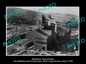 OLD LARGE HISTORIC PHOTO OF BETHLEHEM PENNSYLVANIA, THE STEEL PLANT FURNACE 1950