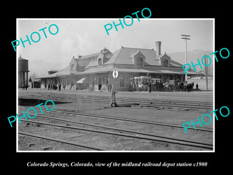 OLD LARGE HISTORIC PHOTO OF COLORADO SPRINGS, THE RAILROAD DEPOT STATION c1900