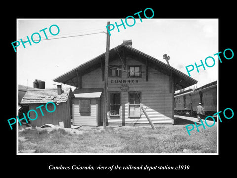 OLD LARGE HISTORIC PHOTO OF CUMBRES COLORADO, THE RAILROAD DEPOT STATION c1930