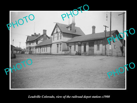 OLD LARGE HISTORIC PHOTO OF LEADVILLE COLORADO, THE RAILROAD DEPOT STATION c1900