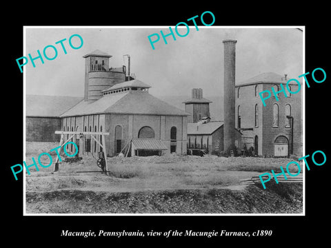 OLD LARGE HISTORIC PHOTO OF MACUNGIE PENNSYLVANIA, THE STEEL BLAST FURNACE c1890