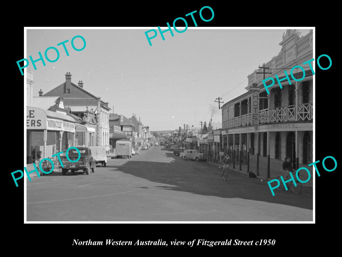 OLD LARGE HISTORIC PHOTO NORTHAM WESTERN AUSTRALIA, VIEW OF FITZGERALD ST c1950