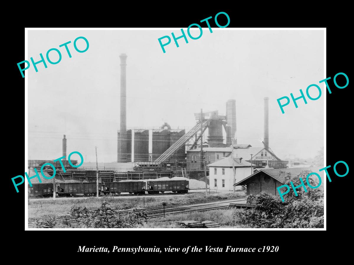 OLD LARGE HISTORIC PHOTO OF MARIETTA PENNSYLVANIA, THE VESTA STEEL FURNACE c1920