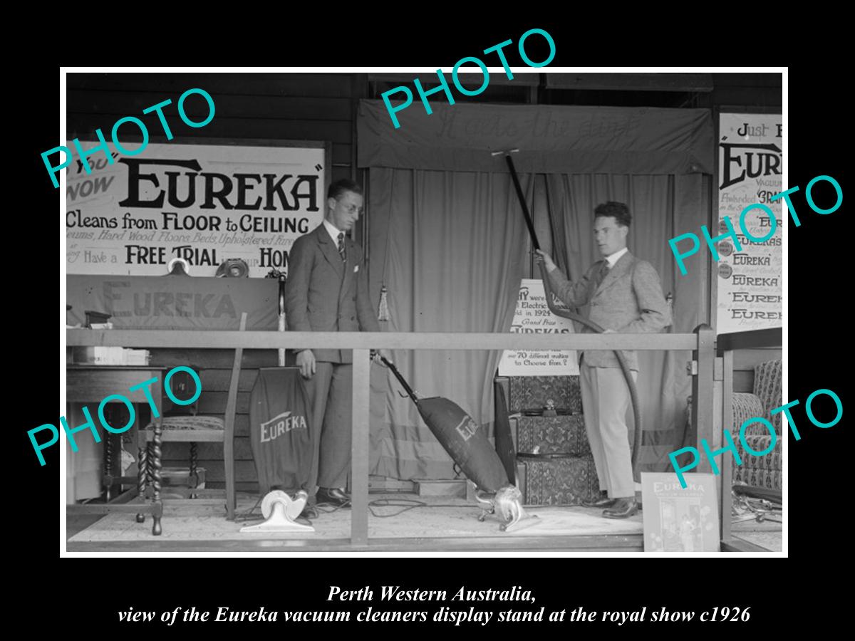 OLD LARGE HISTORIC PHOTO PERTH WESTERN AUSTRALIA, EUREKA VACUUM SHOW STAND c1926