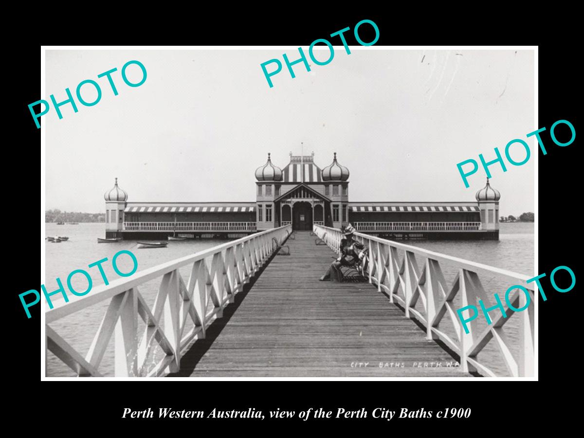 OLD LARGE HISTORIC PHOTO PERTH WESTERN AUSTRALIA, THE CITY BATHS PAVILLION c1900