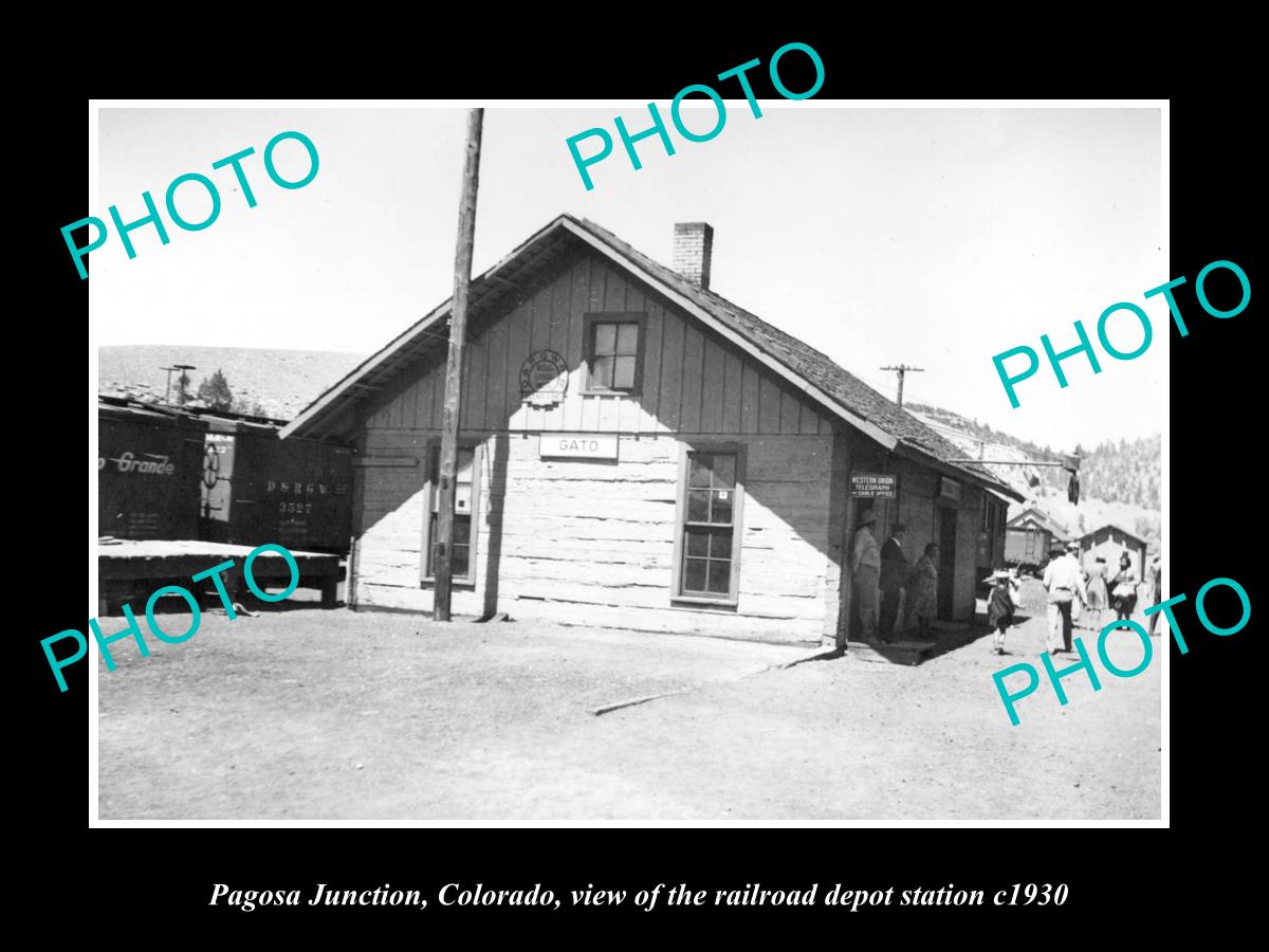 OLD LARGE HISTORIC PHOTO OF PAGOSA JUNCTION COLORADO, THE RAILROAD DEPOT c1930