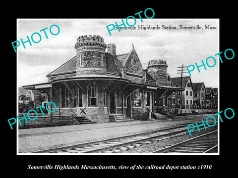 OLD LARGE HISTORIC PHOTO OF SOMERVILLE MASSACHUSETTS RAILROAD DEPOT STATION 1910